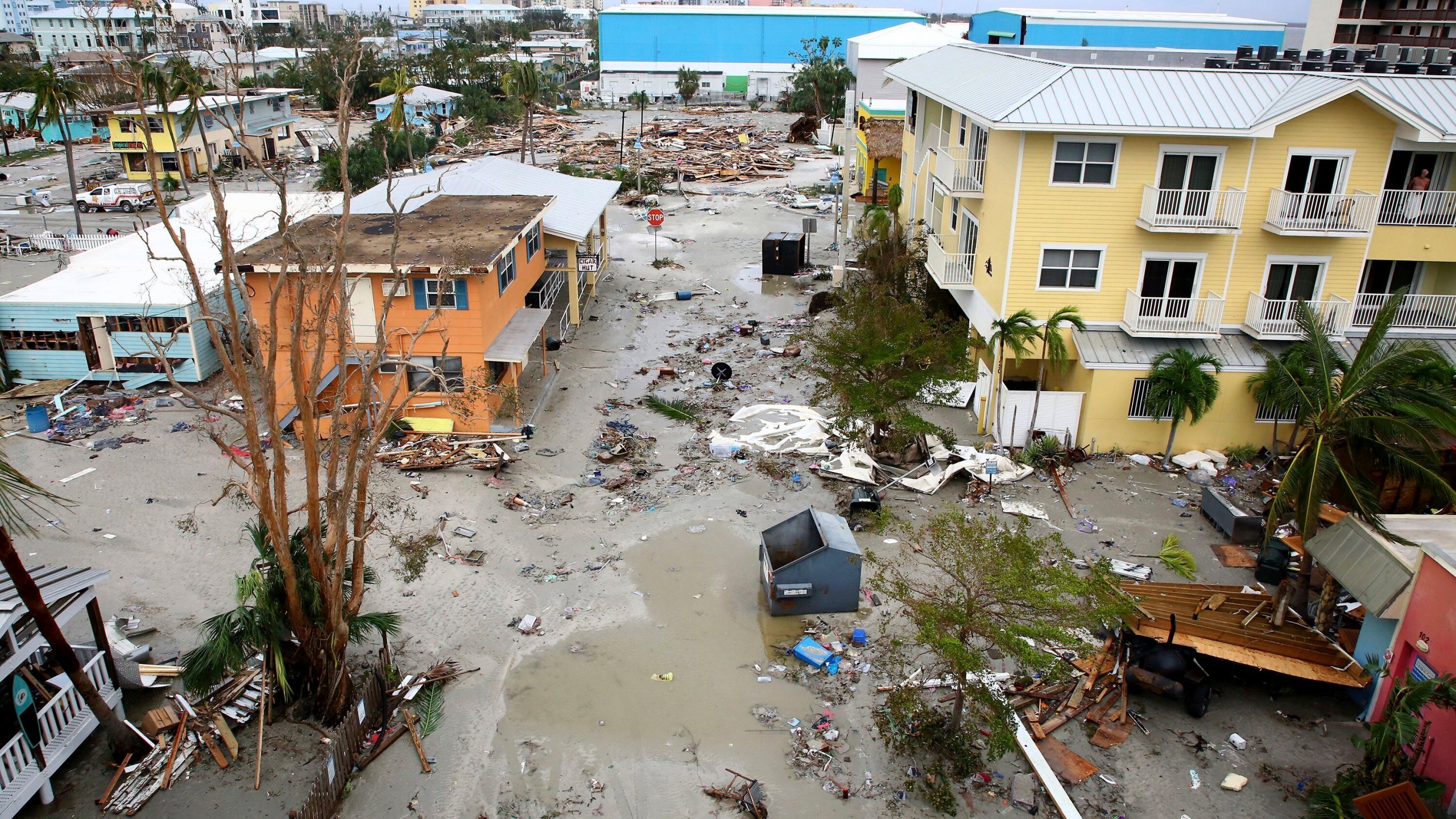 Damaged homes and businesses are seen in Fort Myers Beach, Fla., on Thursday, Sep 29, 2022, following Hurricane Ian. (Douglas R. Clifford/Tampa Bay Times via AP)