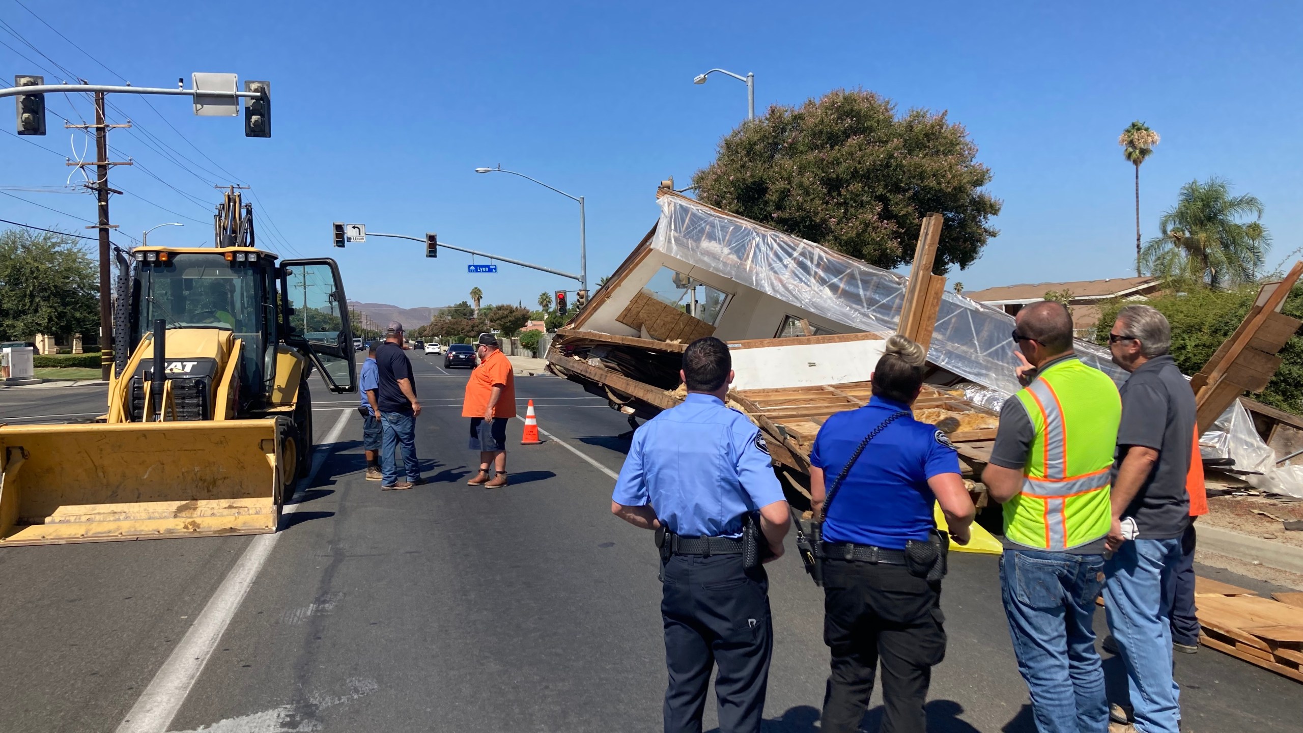 The Hemet Police Department released a photo of a smashed mobile home that was left on a city street on Aug. 31, 2022.