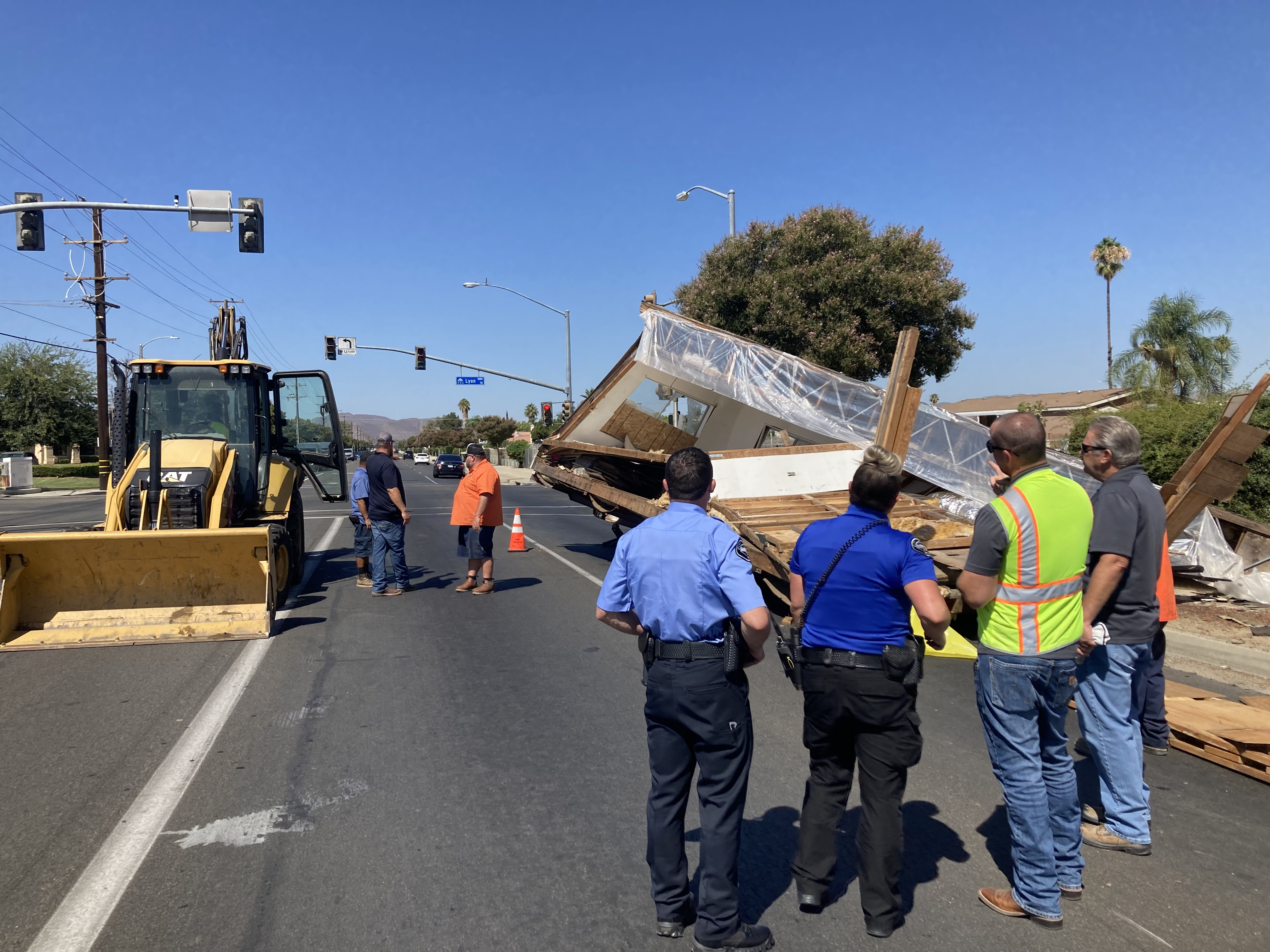 The Hemet Police Department released a photo of a smashed mobile home that was left on a city street on Aug. 31, 2022.