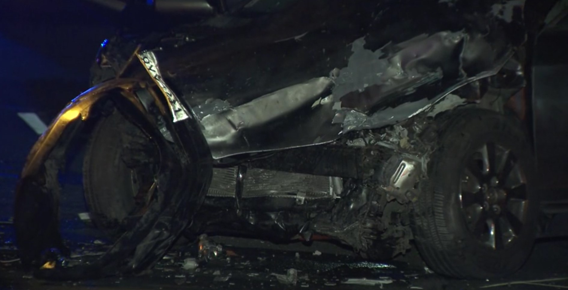 Two people were in critical condition after a crash in Arleta on Sept. 18, 2022. (KTLA)