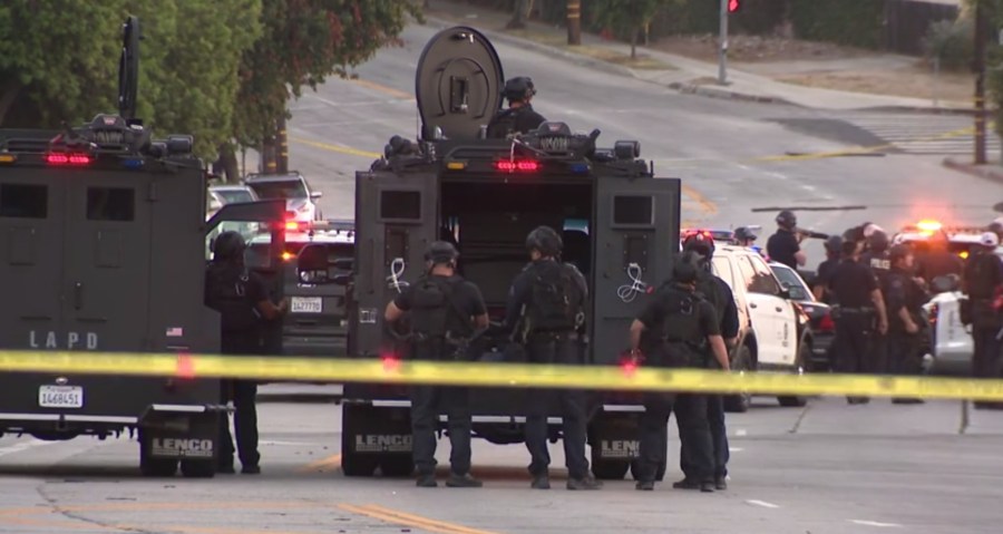 A SWAT team responded to a standoff with an allegedly armed man in Eagle Rock on Sept. 6, 2022. (KTLA)