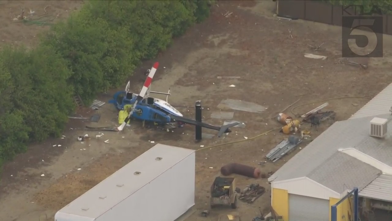 A helicopter crashed near the Banning Airport on Sept. 10, 2022. (KTLA)