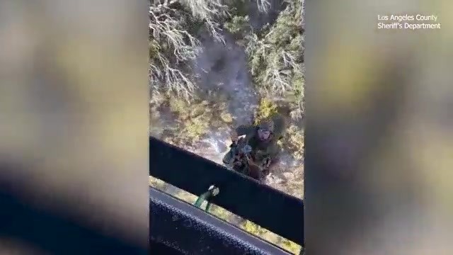 The Los Angeles County Sheriff's Department shared a video on Sept. 24 of a helicopter hoisting car crash victims to safety.