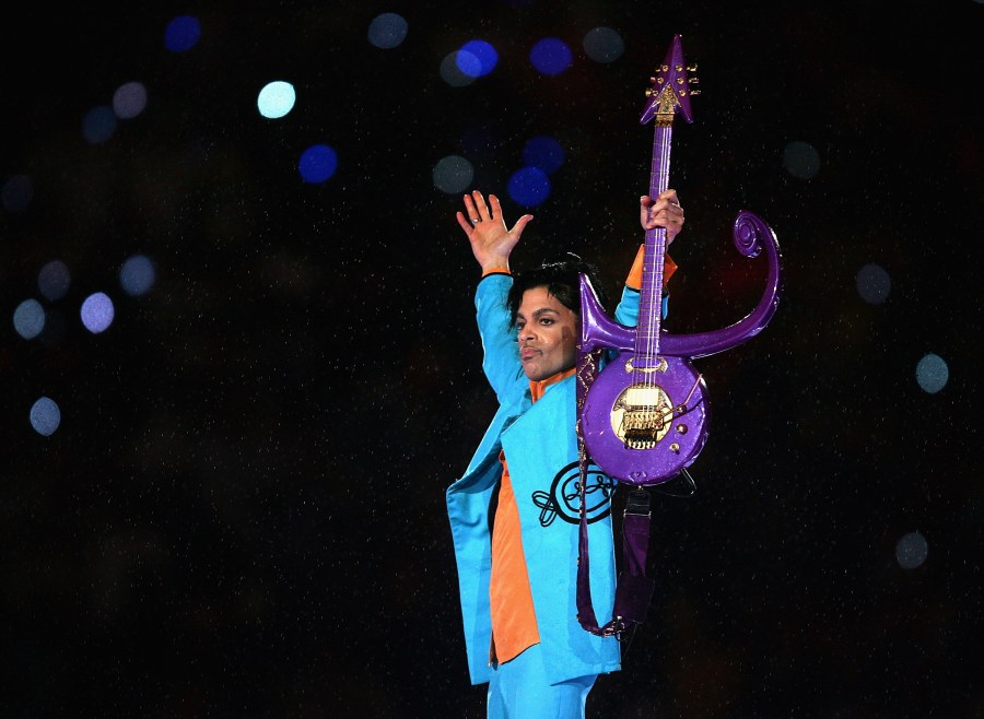 Prince performs during the "Pepsi Halftime Show" at Super Bowl XLI between the Indianapolis Colts and the Chicago Bears on February 4, 2007 at Dolphin Stadium in Miami Gardens, Florida.  (Jonathan Daniel/Getty Images)