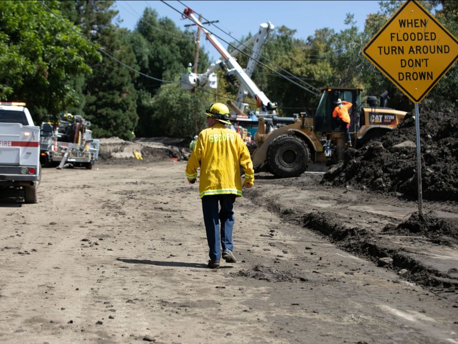 Nearly 40 structures were damaged or destroyed after flooding and mudslides in Forest Falls and Oak Glen, as shown on Sept. 15, 2022. (San Bernardino County Fire)