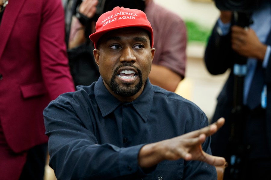 Rapper Kanye West speaks during a meeting in the Oval Office of the White House with President Donald Trump on Oct. 11, 2018, in Washington. (Evan Vucci/Associated Press)