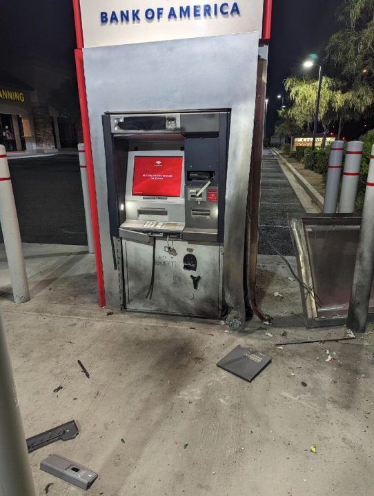 An explosive device was detonated at an ATM in Palmdale Sunday morning, Oct. 16, 2022 (Los Angeles County Sheriff's Department Special Enforcement Bureau)