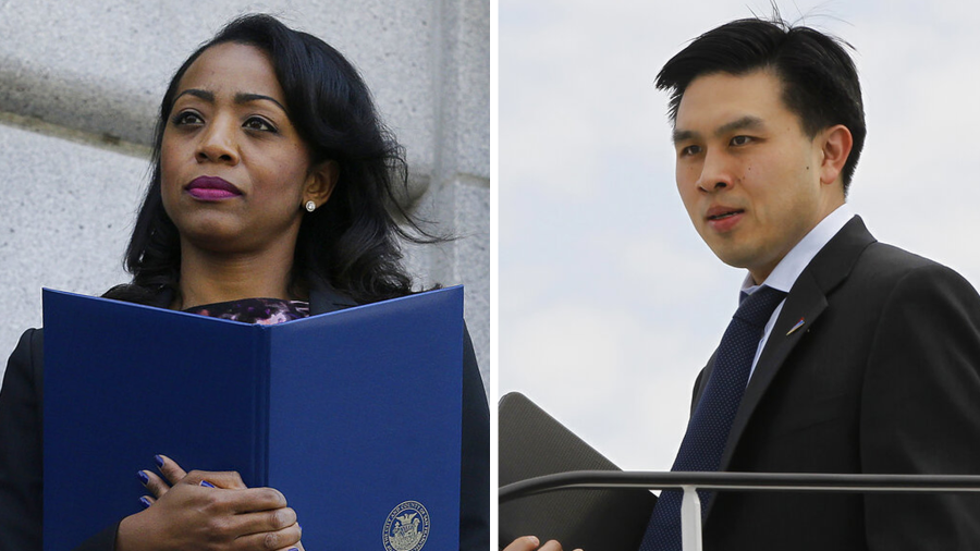 Democrat Malia Cohen (left) and Republican Lanhee Chen (right) are facing off in the election for the state controller's office on Nov. 8, 2022 (Associated Press)