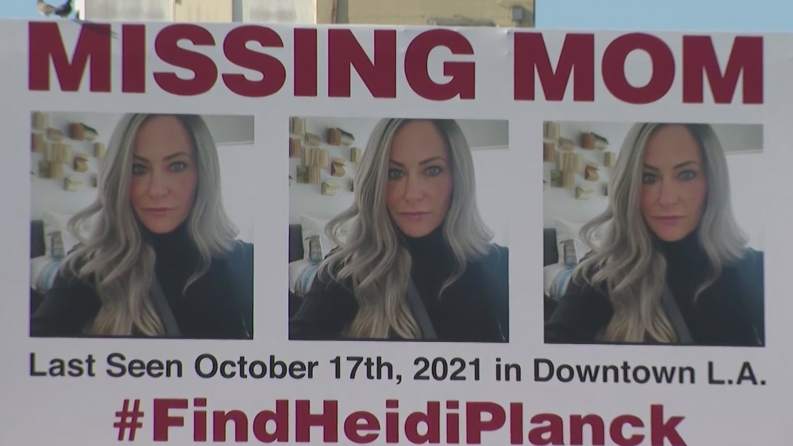 A billboard in Los Angeles shows Heidi Planck, a 39-year-old woman who disappeared on Oct. 17, 2021