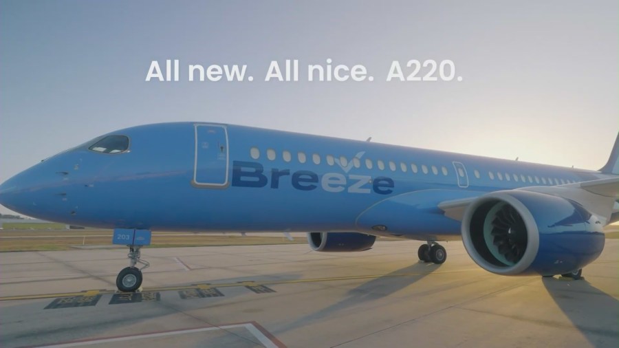 Low-cost carrier Breeze Airways will offer nonstop flights from San Bernardino to Las Vegas. (Breeze Airways)