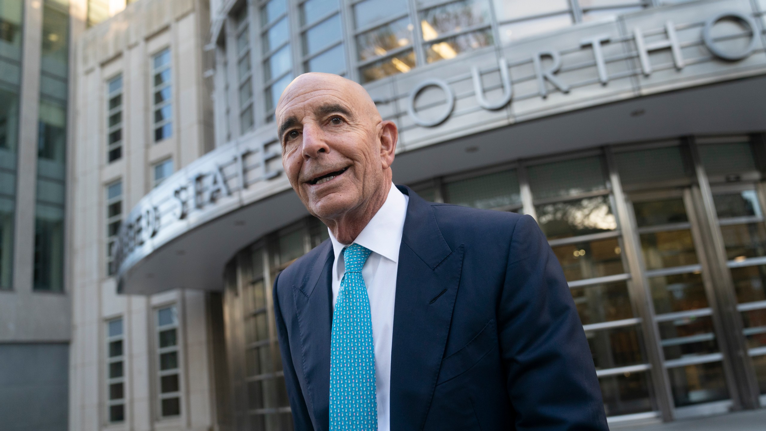 Tom Barrack leaves Brooklyn Federal Court on Nov. 2, 2022, in the Brooklyn borough of New York. (John Minchillo/Associated Press)