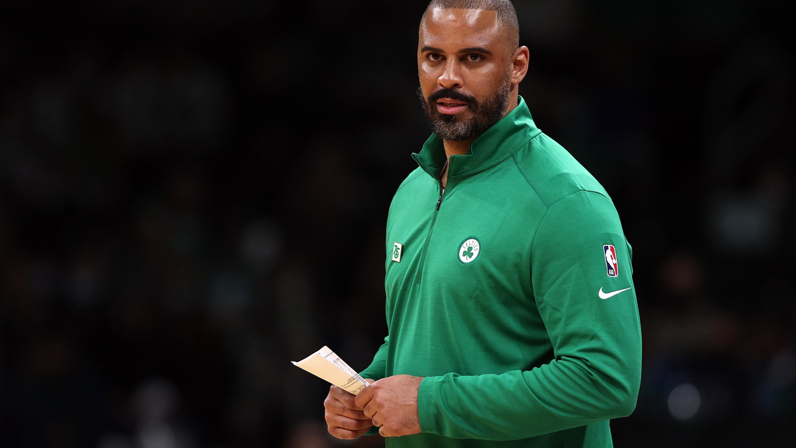 Boston Celtics head coach Ime Udoka directs his team during the Celtics home opener against the Toronto Raptors at TD Garden on October 22, 2021, in Boston. (Maddie Meyer/Getty Images)