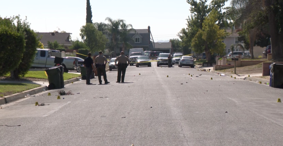 An fatal shooting investigation in Bloomington continued on Nov. 1, 2022. (KTLA)