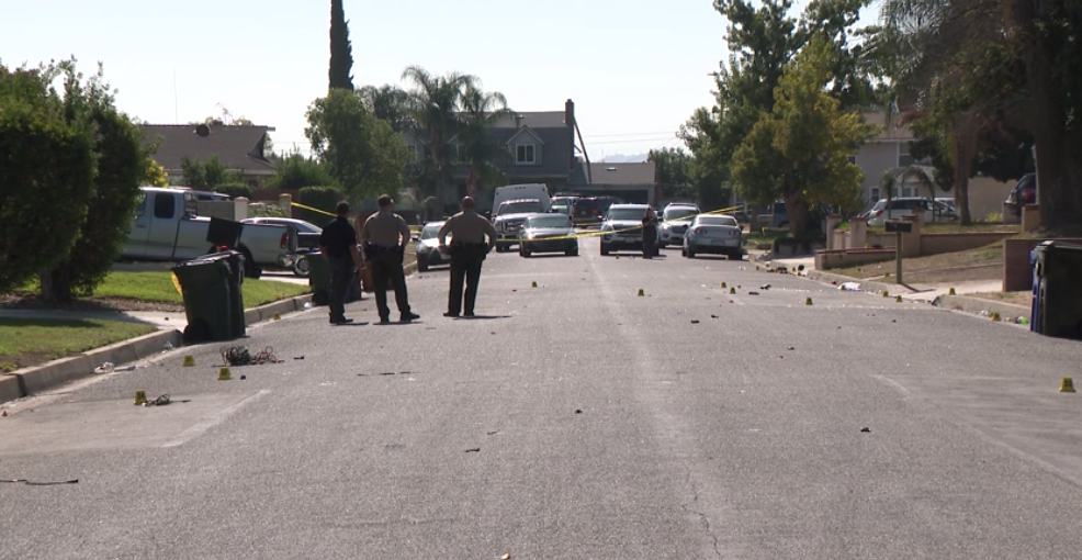 An fatal shooting investigation in Bloomington continued on Nov. 1, 2022. (KTLA)