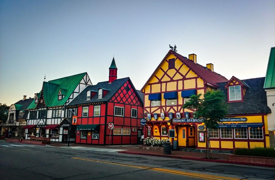 FILE - Three buildings line Alisal Road in Solvang, California in this undated photo (Soly Moses/Pexels.com)