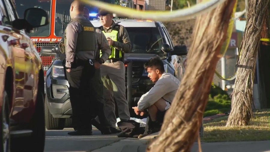 The suspect, Nicholas Joseph Gutierrez, at the scene of Wednesday's crash. Nov. 16, 2022. (KTLA)