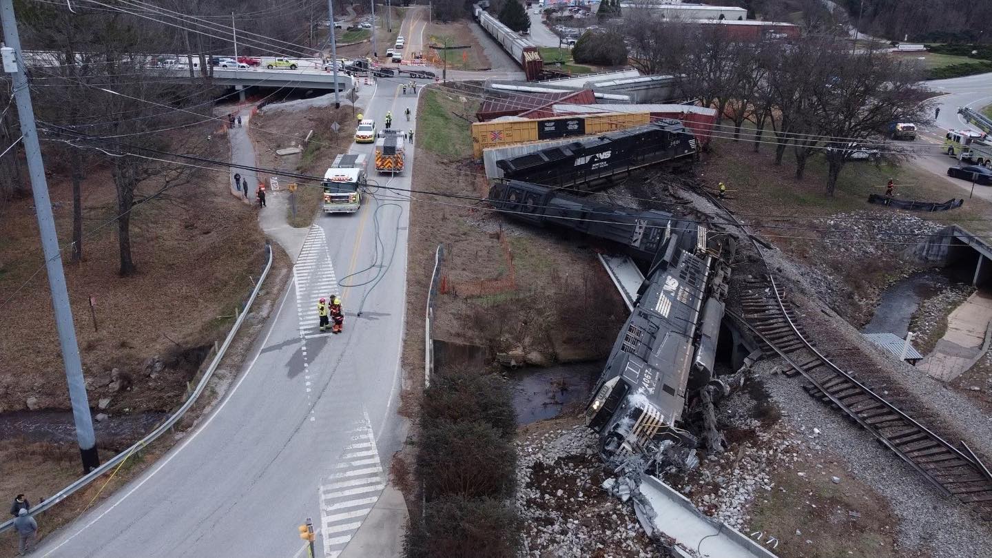 A photo shared by the Tennessee Department of Transportation shows the aftermath of the Norfolk freight train crash in Collegedale on Tuesday, Dec. 20, 2022.