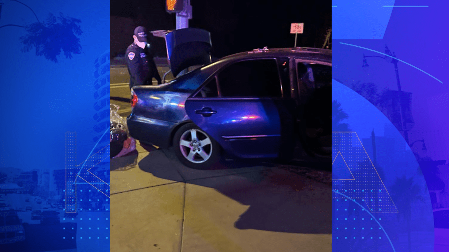 A suspect vehicle crashed into a wall after allegedly ramming two officers during a pursuit on Dec. 20, 2022. (Palm Springs Police)