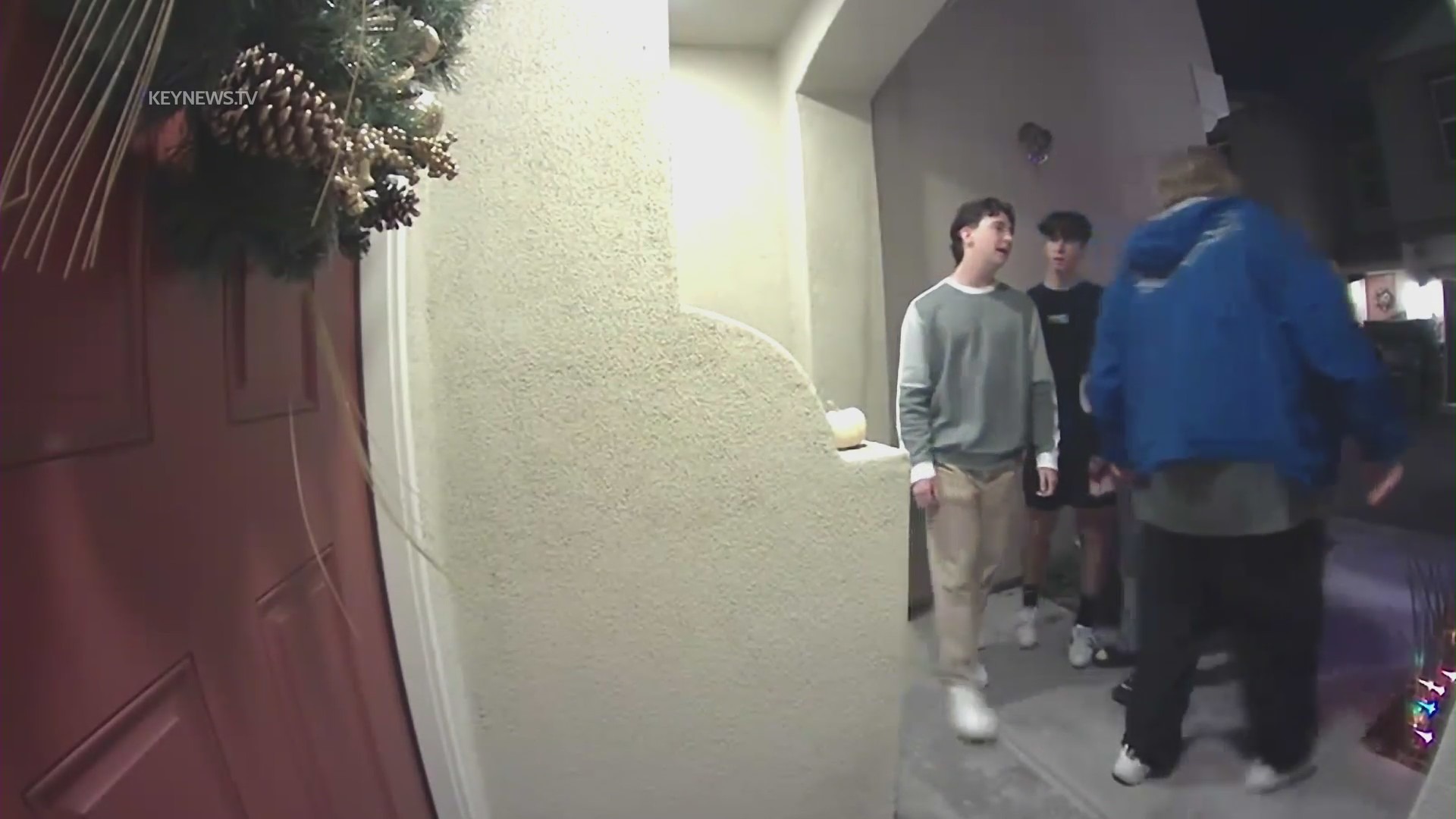 A security doorbell camera provided by the victim's neighbor captures three teens assaulting a grandfather in Saugus on Nov. 29, 2022.