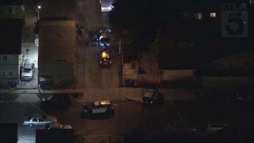 Sky5 images show a cordoned off alleyway after a fatal shooting in Valley Glen on Dec. 28, 2022.