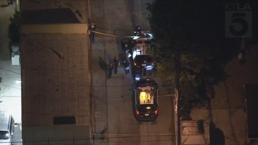 Sky5 images show a cordoned off alleyway after a fatal shooting in Valley Glen on Dec. 28, 2022.