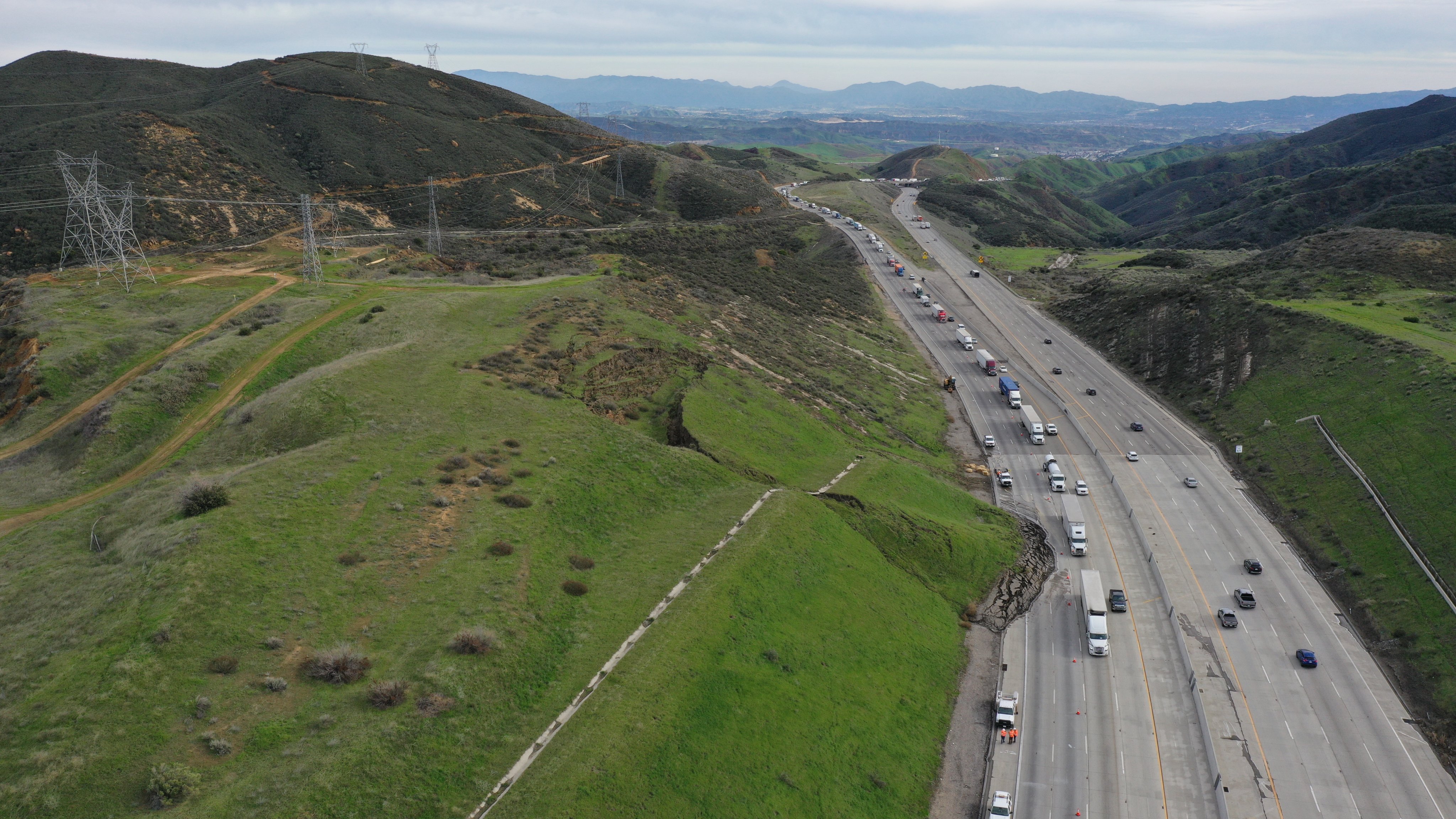 A slope slide closed lanes of the 5 Freeway in Castaic on Jan. 14, 2023. (Caltrans)