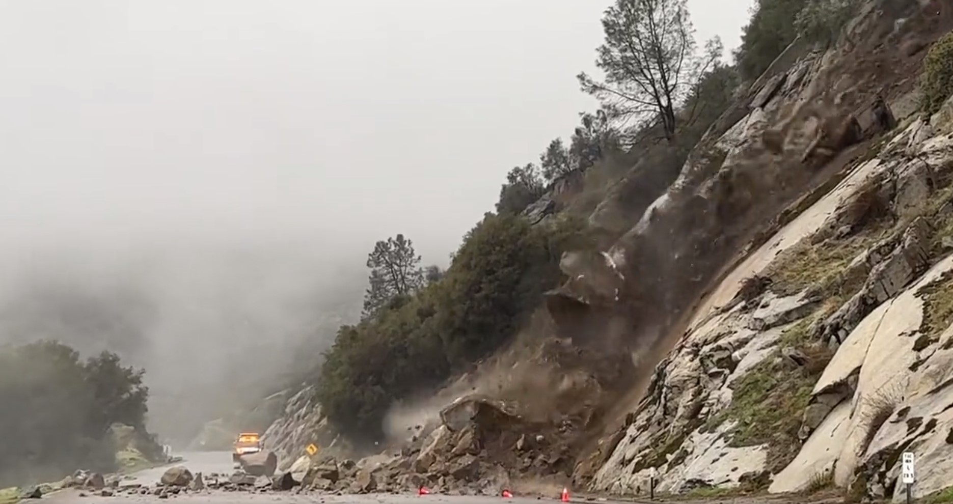 A large rockslide blocked a highway near Fresno on Jan. 9, 2023. (CHP)