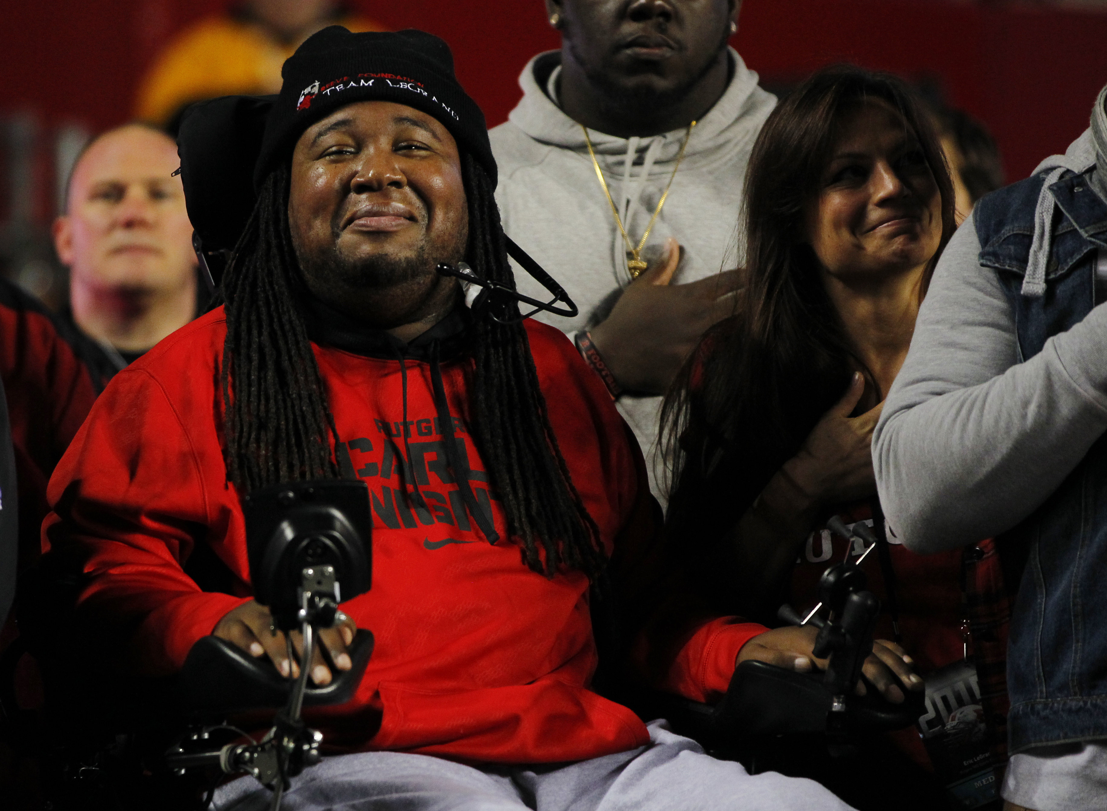 Former Rutgers Scarlet Knights player Eric LeGrand looks on before a game between Rutgers and the Ohio State Buckeyes at High Point Solutions Stadium on October 24, 2015 in Piscataway, New Jersey. (Photo by Rich Schultz /Getty Images)