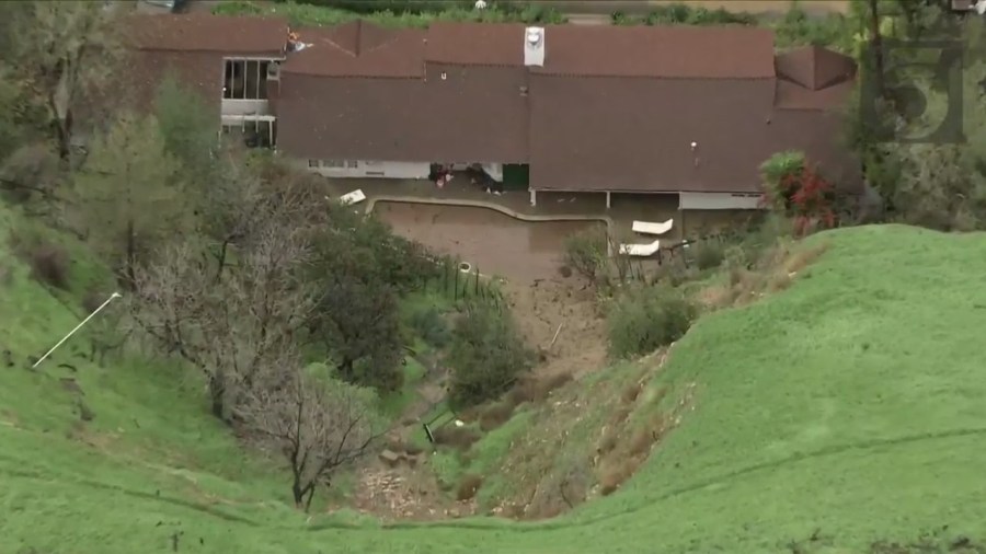 A home in Sherman Oaks is affected by a powerful storm slamming Southern California on Jan. 10, 2023. (KTLA)