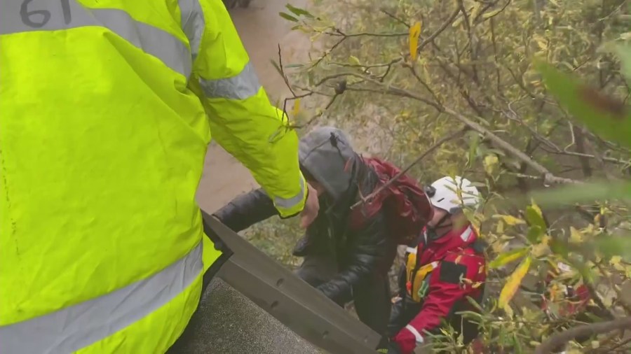 Several people were rescued from a riverbed encampment in Ventura following heavy rainfall that flooded the river on Jan. 9, 2023.