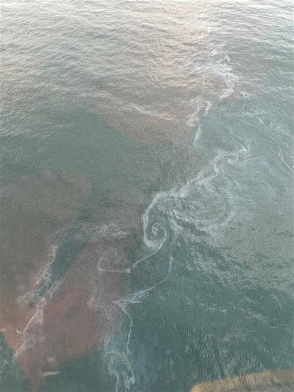 A U.S. Coast Guard provided this photo after a crew flew over an oil sheen off of Summerland Beach in Santa Barbara, California, on Jan. 7, 2023.