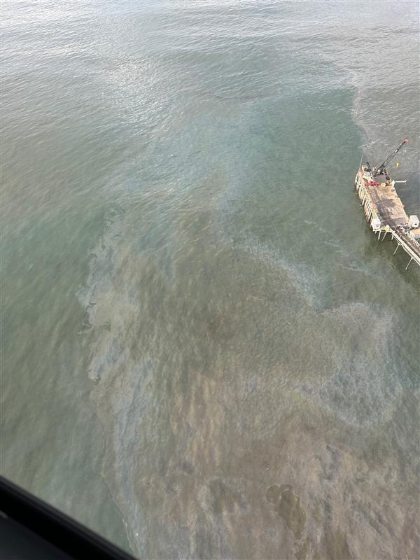 A U.S. Coast Guard provided this photo after a crew flew over an oil sheen off of Summerland Beach in Santa Barbara, California, on Jan. 7, 2023.