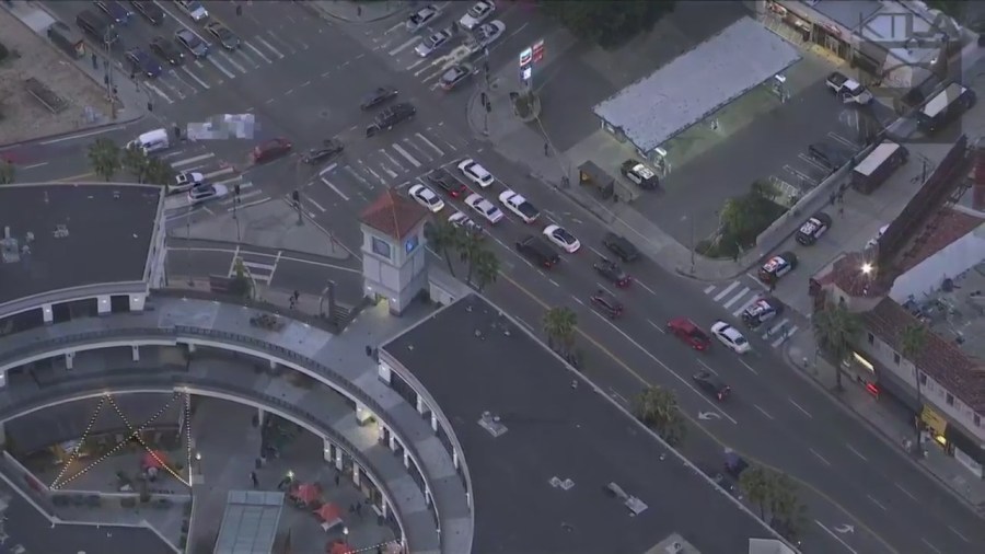 Sky5 footage shows the shooting happened outside of a West Hollywood gas station on Jan, 18, 2023. (KTLA)