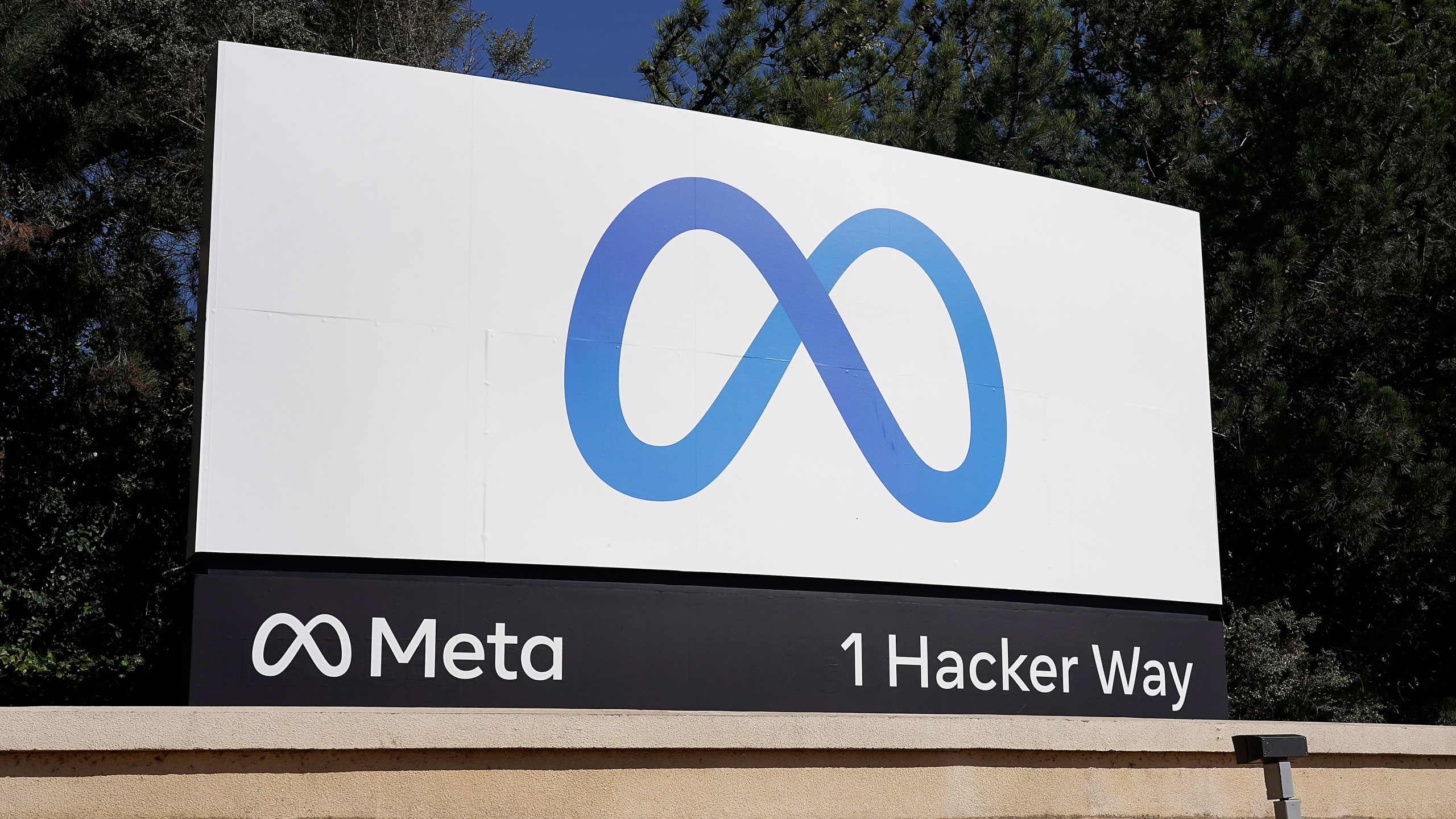 Facebook's Meta logo sign is seen at the company headquarters in Menlo Park, CA on Oct. 28, 2021. (Tony Avelar/Associated Press)