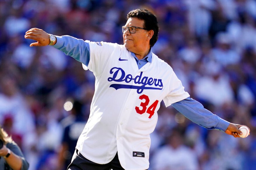 Former Los Angeles Dodgers pitcher Fernando Valenzuela throws the ceremonial first pitch during the MLB All-Star baseball game, July 19, 2022, in Los Angeles. The Dodgers will retire the No. 34 jersey of Valenzuela during a three-day celebration this summer. (AP Photo/Abbie Parr, File)