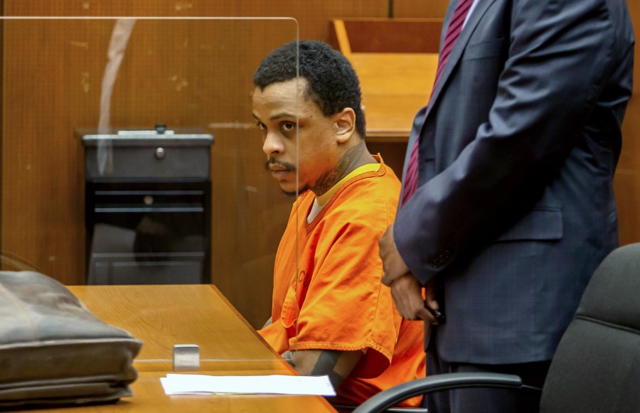 Eric Holder Jr. sits in the courtroom at Clara Shortridge Foltz Criminal Justice Center on Sept. 15, 2022, in Los Angeles.(Apu Gomes/Pool Photo via AP)