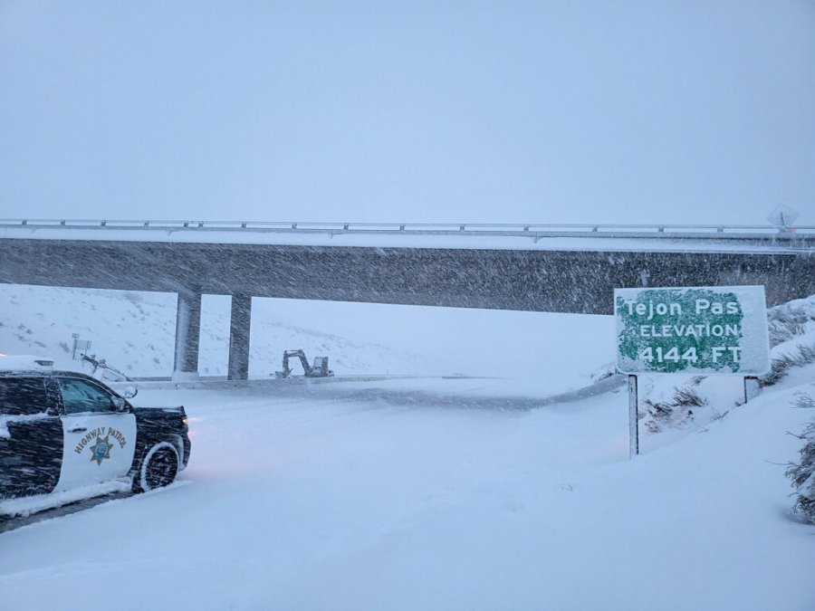 The California Highway Patrol provided this photo of the snow and ice that closed the Grapevine on Feb. 25, 2023. 