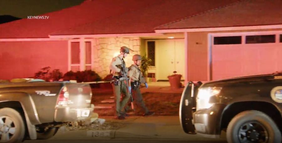 Authorities at the Newbury Park home after a man allegedly shot and killed his sister on Feb. 17, 2023. (KeyNews TV)