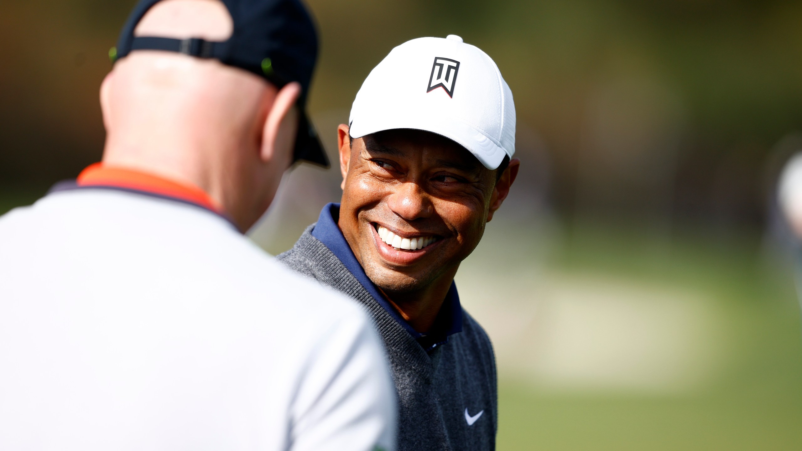 Tiger Woods practices on the range prior to the Genesis Invitational at Riviera Country Club on Feb. 14, 2023 in Pacific Palisades. (Ronald Martinez/Getty Images)