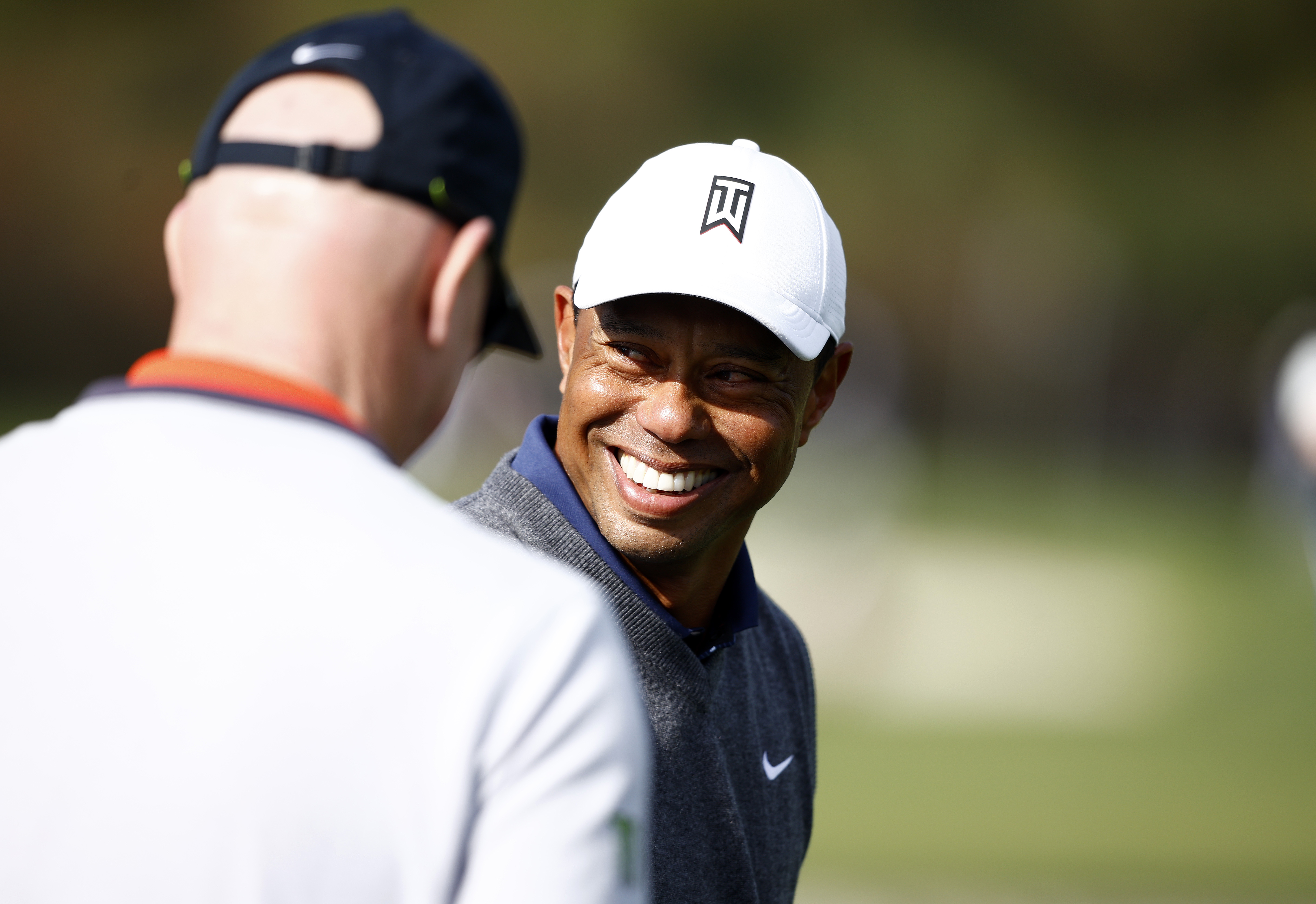 Tiger Woods practices on the range prior to the Genesis Invitational at Riviera Country Club on Feb. 14, 2023 in Pacific Palisades. (Ronald Martinez/Getty Images)