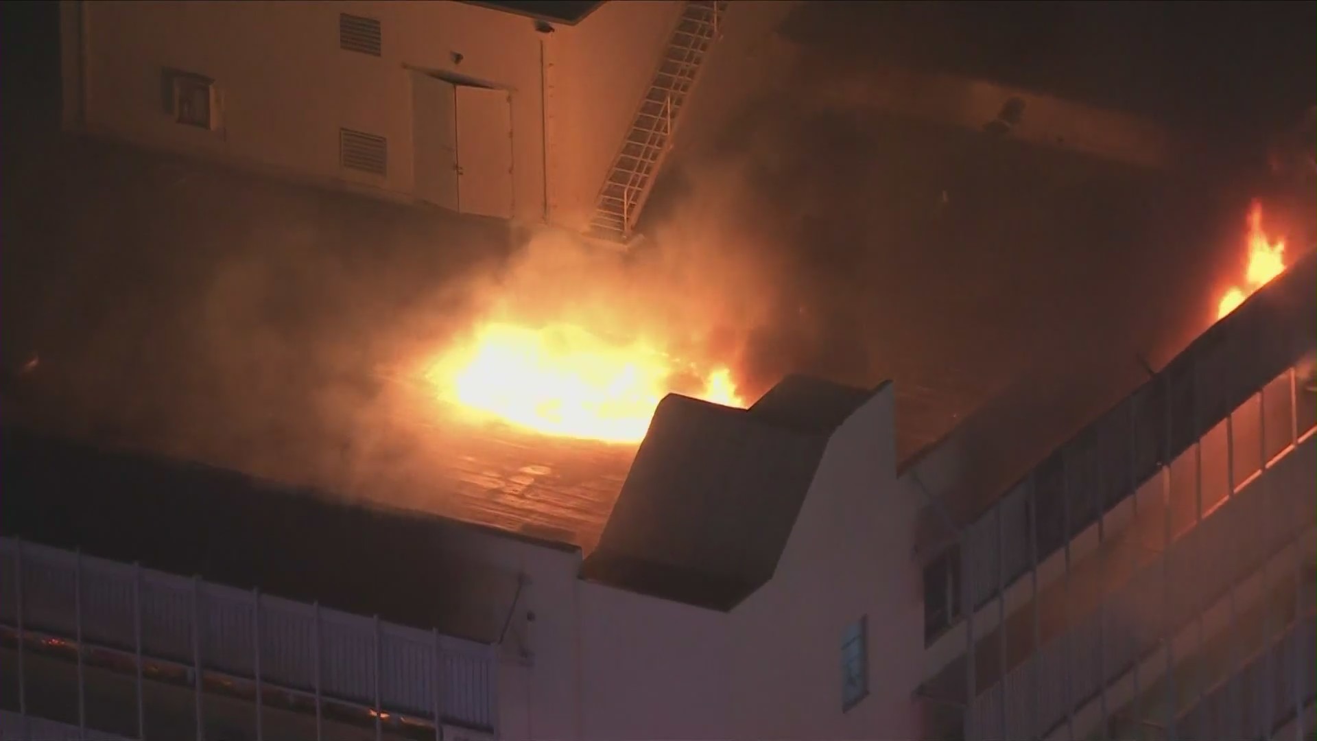 A fire damaged a Los Angeles County building on March 8, 2023. (KTLA)