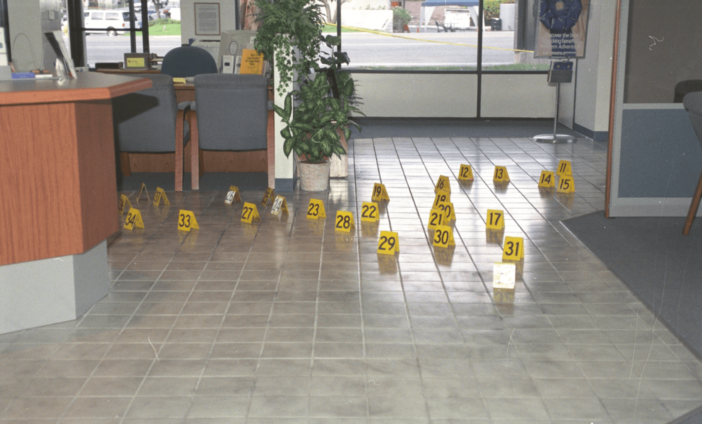 A crime scene photo shows the aftermath of a robbery at a Thousand Oaks in 1997 where Monica Leech was killed. (Ventura County Sheriff's Office)