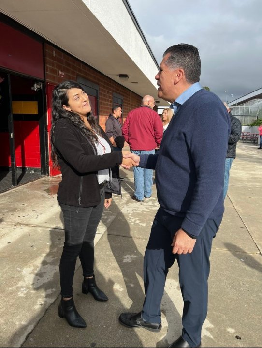 Los Angeles County Sheriff Robert Luna visits displaced neighbors of the Valinda standoff on March 11, 2023. (Robert Luna)