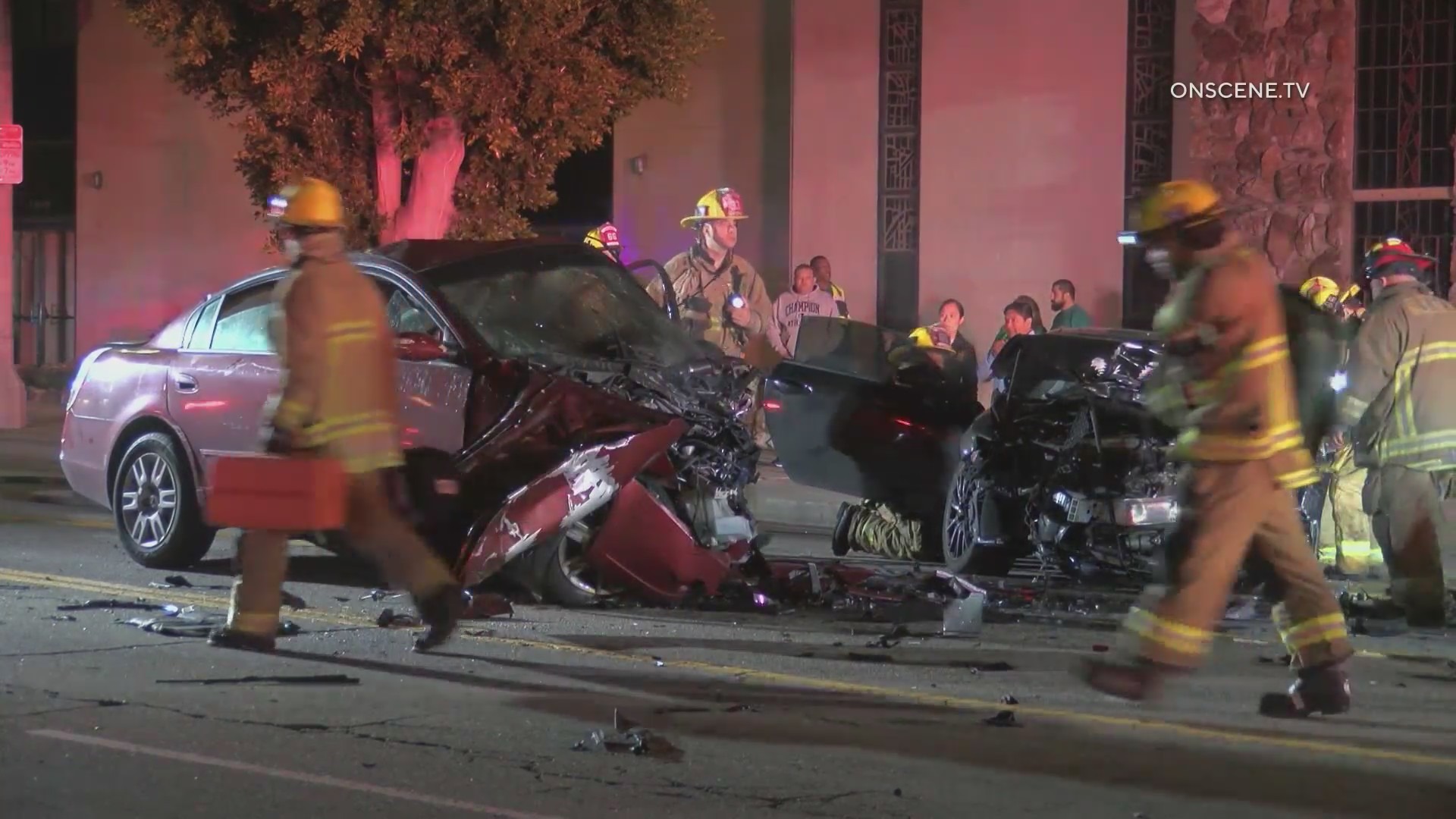 At least one person died in a head-on crash in South Los Angeles on March 18, 2023. (OnScene.TV)