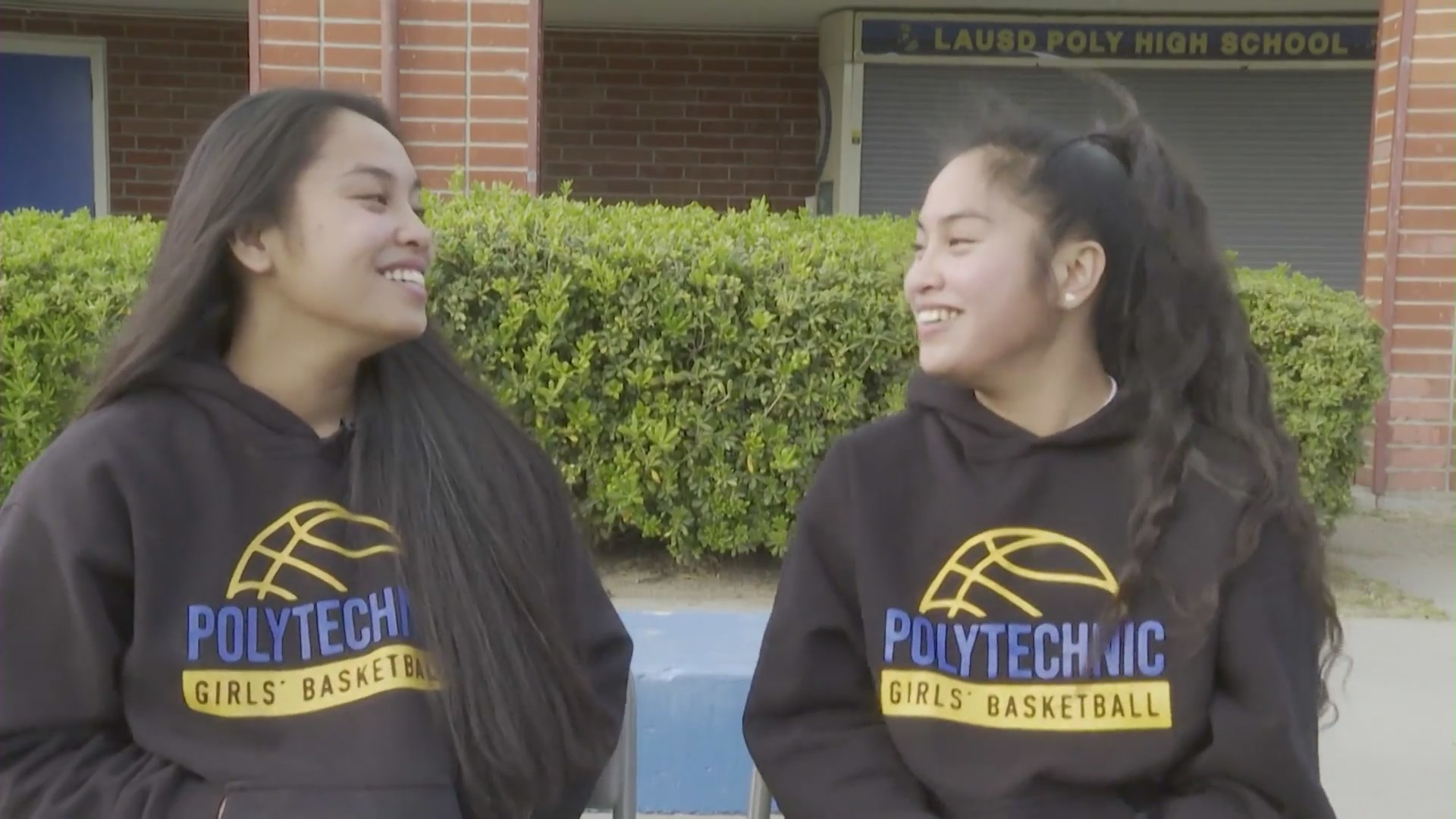 Twin sisters, Hannah and Heart Lising, seen here, are standouts on the girls basketball team at Sun Valley Polytechnic High School (KTLA).