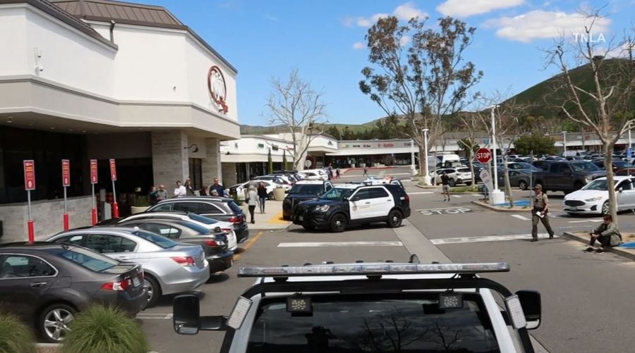 Video shows a carjacker on a destructive rampage in Agoura Hills as she crashes into eight vehicles as terrified shoppers watch on March 31, 2023. (TNLA)