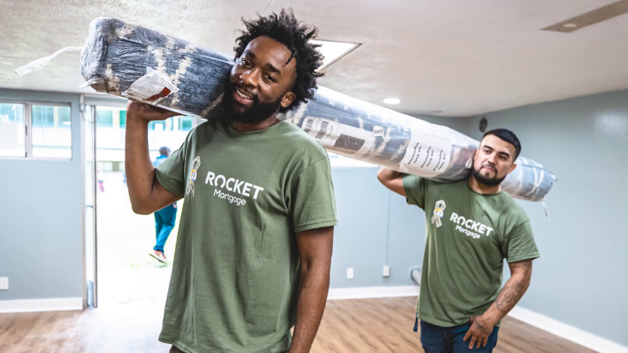 Sohoue (left) and Camacho (right) shown as they participate in the Rams Fellows Program (Los Angeles Rams)