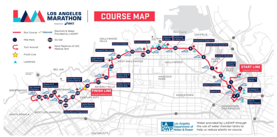 Los Angeles Marathon 2023 Course Map