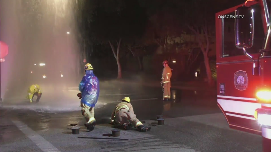 A hydrant was damaged in a crash involving Pete Davidson in Beverly Hills on March 5, 2023. (OnScene.TV)