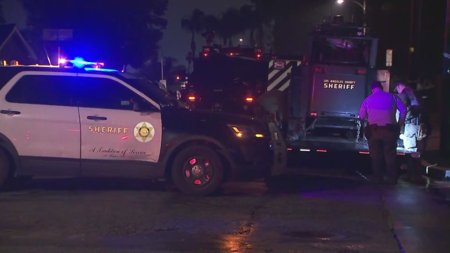 A standoff involving a man who allegedly fired shots at Los Angeles County sheriff’s deputies continues over 24 hours in Valinda on March 11, 2023. (KTLA)